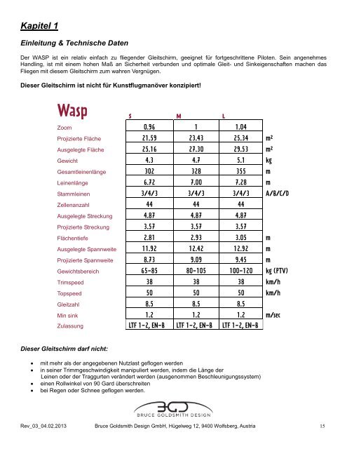 Wasp - Manuel d'utilisation - Bruce Goldsmith Design