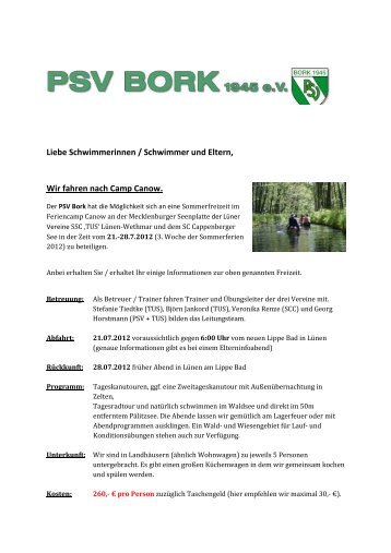 Ferienfreizeit im Camp Canow - PSV Bork