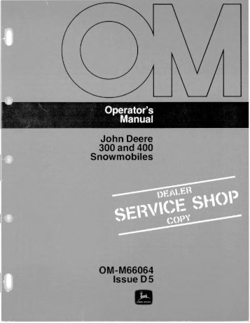 John Deere 300 and 400 Snowmobiles OM-M66064 ... - Vintage Snow