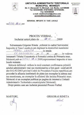 Procesv verbal, Titlu Executoriu, Somatie, Neagu LenuÈa