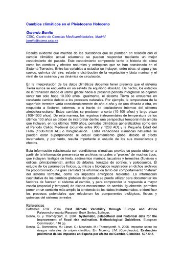 Cambios climÃƒÂ¡ticos en el Pleistoceno Holoceno Gerardo Benito