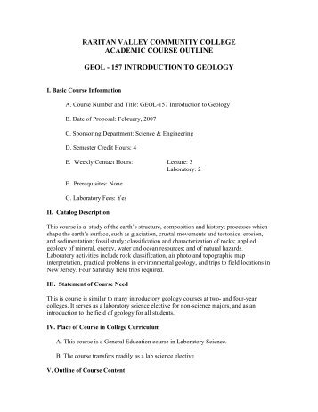 GEOL157 Intro to Geology - Raritan Valley Community College