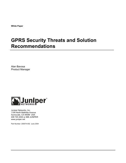GPRS Security Threats and Solution ... - Juniper Networks