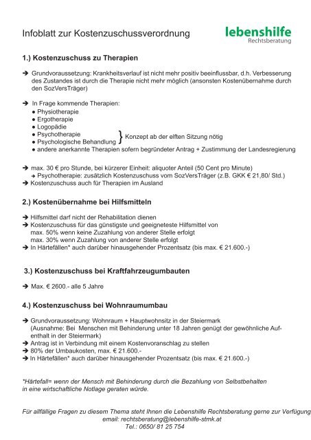 Infoblatt zur Kostenzuschussverordnung - Lebenshilfe Steiermark