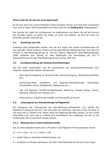 Musterklausel fÃ¼r Service Level Agreement - Simsa