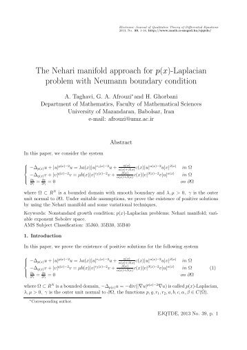 The Nehari manifold approach for p(x)-Laplacian problem with ...