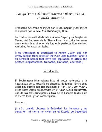 Los 48 Votos del Bodhisattva Dharmakara - el Buda ... - Acharia