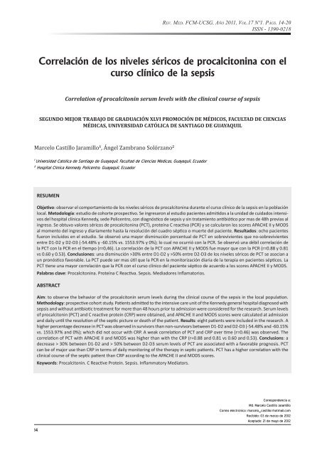 CorrelaciÃ³n de los niveles sÃ©ricos de procalcitonina con el curso ...