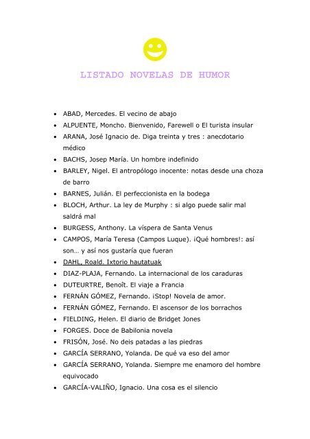 LISTADO NOVELAS DE HUMOR