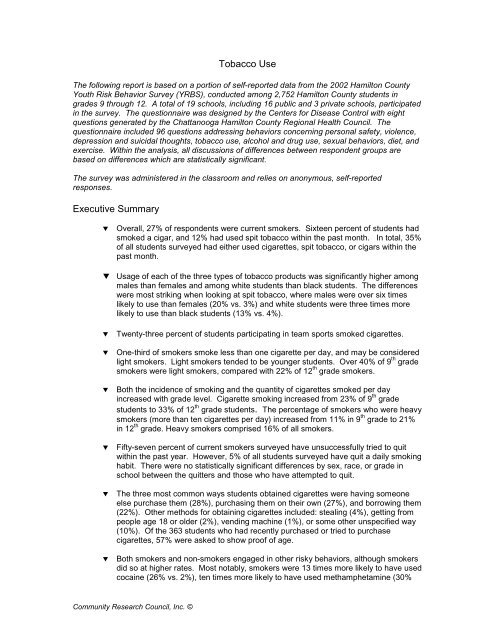what is considered a tobacco user Tobacco Use Executive Summary