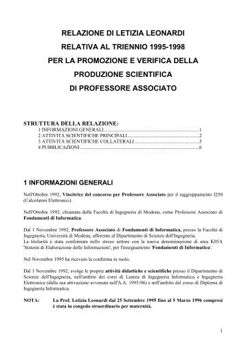 relazione di letizia leonardi relativa al triennio 1995 ... - Agentgroup