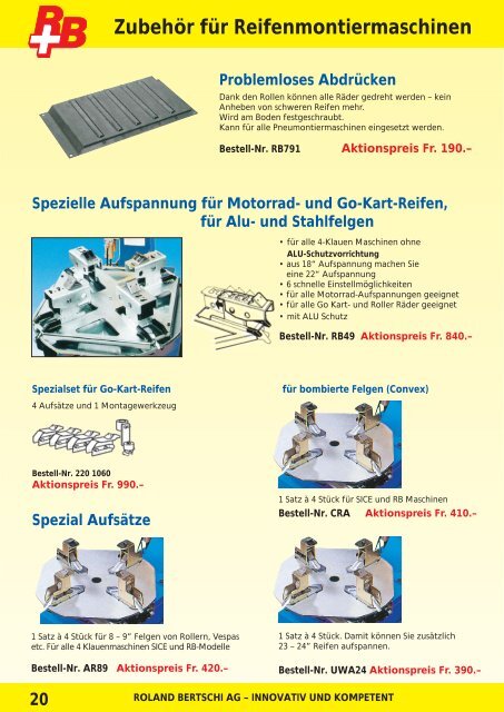 Zubehör für Reifenmontiermaschinen - Roland Bertschi AG