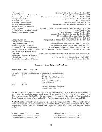 72 Frequently Used Telephone Numbers - Berry College