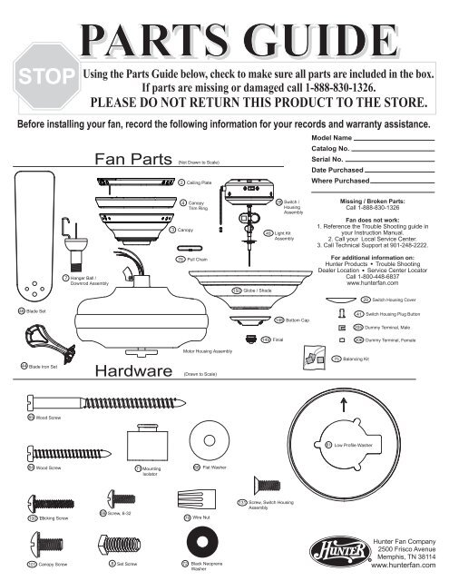 Parts Guide Hunter Fan