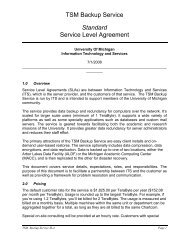 TSM Backup Service Standard Service Level Agreement