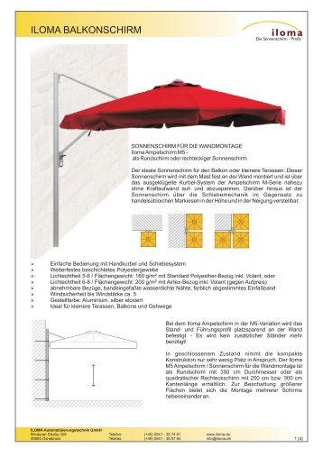 Iloma Balkonschirm - Der Sonnenschirm für die Wandmontage
