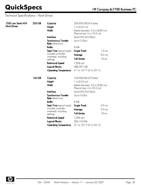 HP Compaq dc7700 Business PC - Nts