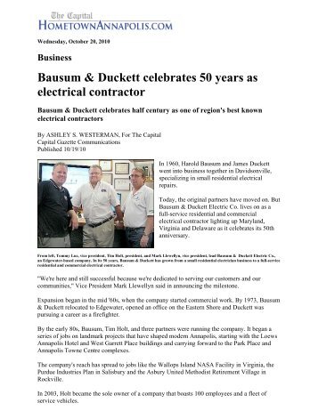 Bausum & Duckett celebrates 50 years as electrical contractor