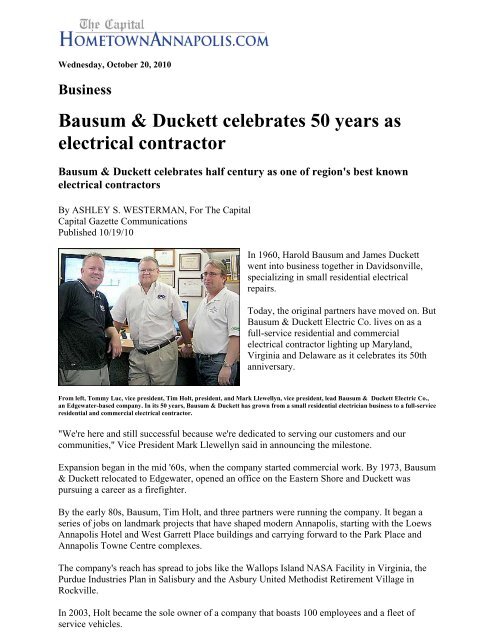 Bausum & Duckett celebrates 50 years as electrical contractor