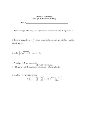 Prova de MatemÃ¡tica 2011 (06 de dezembro de 2010) Nome: 1 ...