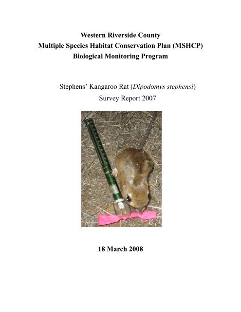 Stephens' Kangaroo Rat Survey Report 2007 - Western Riverside ...