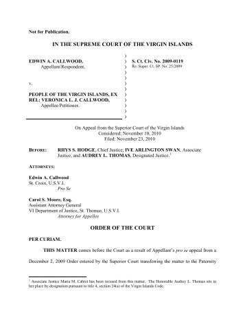 IN THE SUPREME COURT OF THE VIRGIN ISLANDS ORDER OF ...