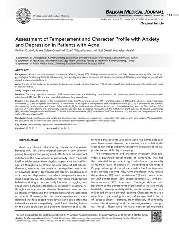 Assessment of Temperament and Character Profile with Anxiety and ...