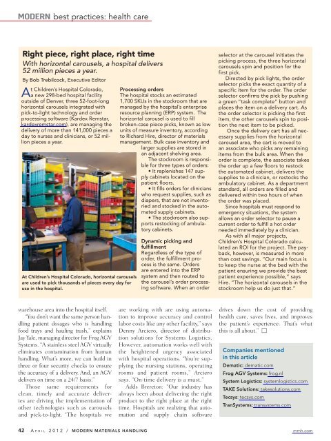 Modern Materials Handling - April 2012