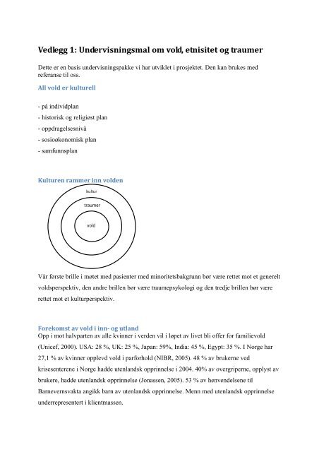 Vedlegg 1: Undervisningsmal om vold, etnisitet og ... - Alternativ til vold