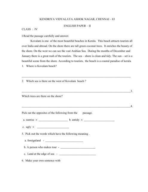 english paper – ii - Kendriya Vidyalaya, Gill Nagar