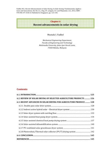 Solar Drying: Fundamentals,Applications and Innovations - National ...