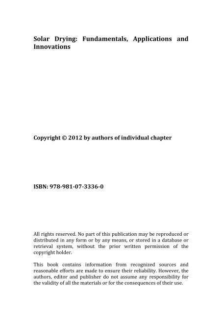 Solar Drying: Fundamentals,Applications and Innovations - National ...