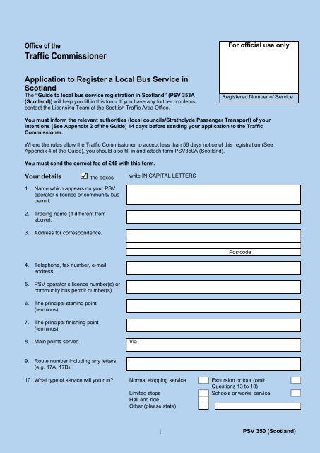 Application to Register a Bus Service - Scotland (PSV 350)