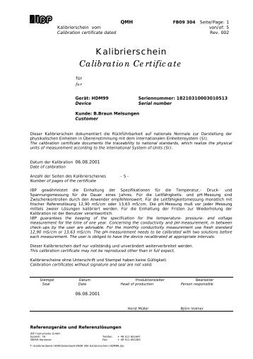 Kalibrierschein Calibration Certificate