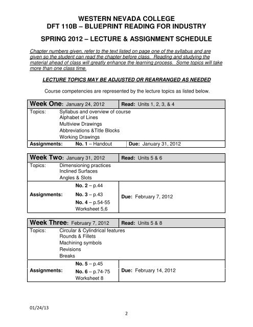 blueprint reading for industry - Western Nevada College