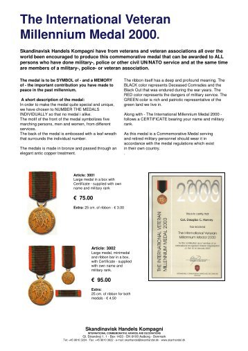 The International Veteran Millennium Medal 2000. - Skandinavisk ...
