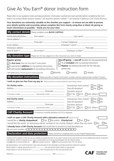 Give As You Earna Donor Instruction Form Charities Aid Foundation