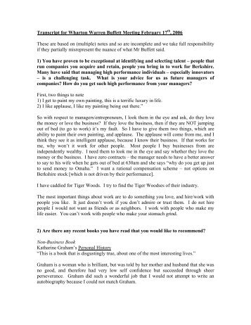 Transcript for Wharton Warren Buffett Meeting February 17th, 2006 ...