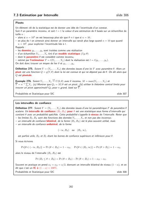 7.3 Estimation par Intervalle slide 306 - STAT