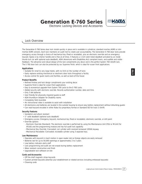 Generation E 760 Series Kaba Do Brasil Ltda