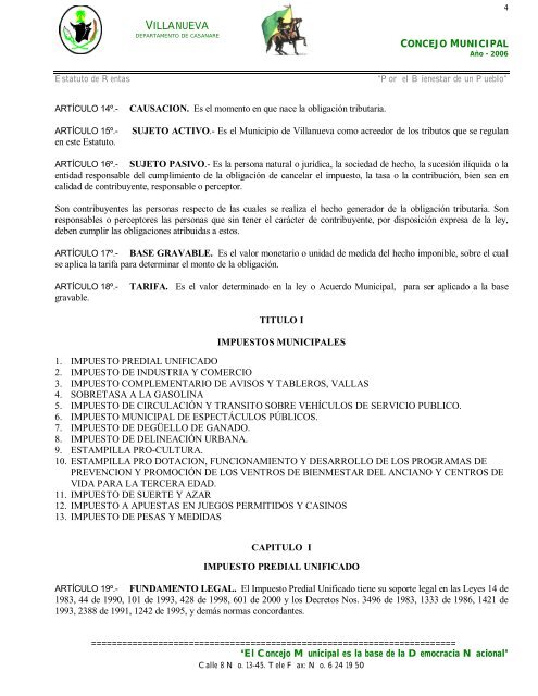 ACUERDO MUNICIPAL No. 0 2 3 - Villanueva - Casanare