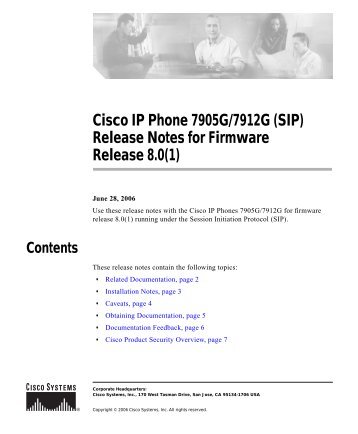 Cisco IP Phone 7905G/7912G (SIP) Release Notes for ... - Testlab