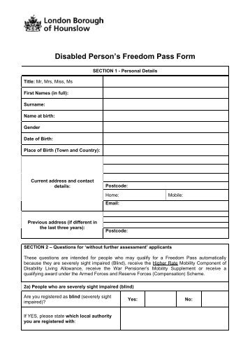 Disabled person's Freedom Pass form - Hounslow Council