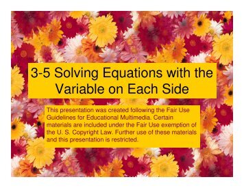 3-5 Solving Equations with the Variable on Each Side