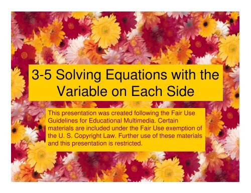 3-5 Solving Equations with the Variable on Each Side