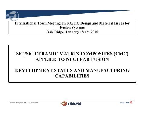 SiCf/SiC CERAMIC MATRIX COMPOSITES (CMC) APPLIED TO ...