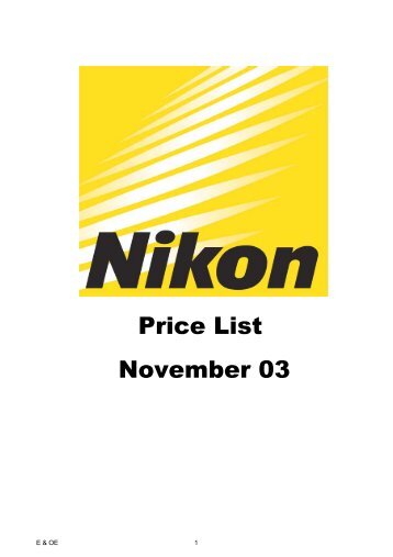 Price List November 03 - Nikon