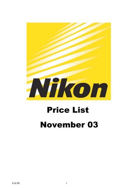 Price List November 03 - Nikon