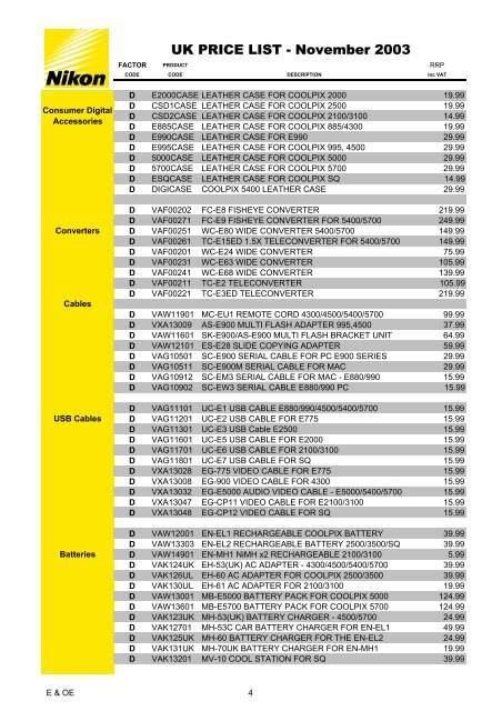 Price List November 03 - Nikon