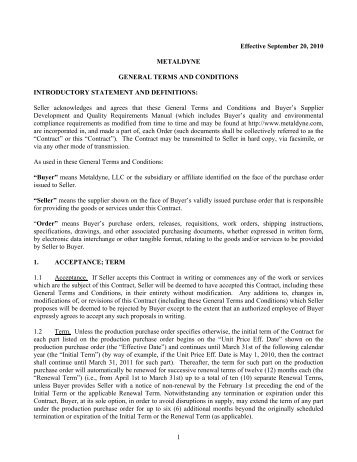 Metaldyne, LLC Terms and Conditions